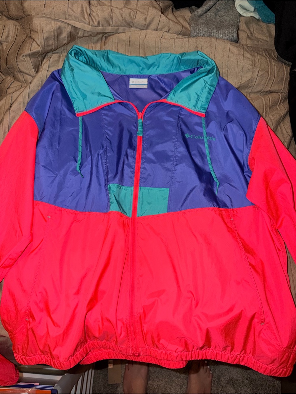 Columbia Colorblock Windbreaker - Teal, Purple & Hot Pink